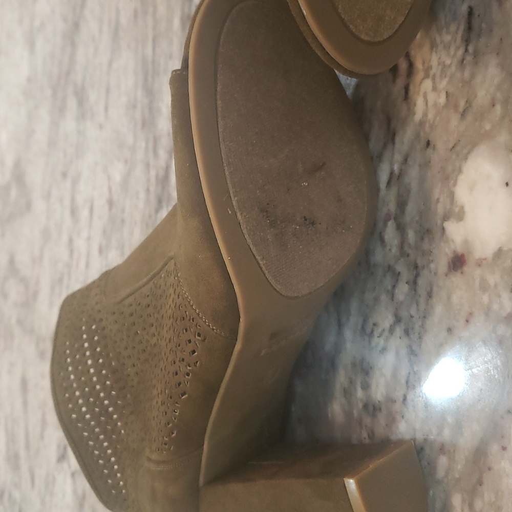 Green Faux Suade Bamboo 4.5" Heeled Open-Toe Boot - Picture 7 of 9